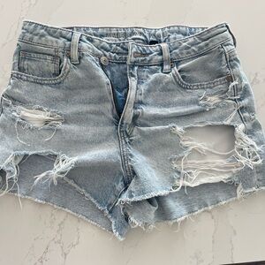 American Eagle Outfitters Blue Distressed Jean Shorts